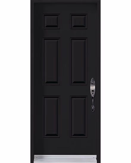 Porte d’acier noir mat, six panneaux moulés