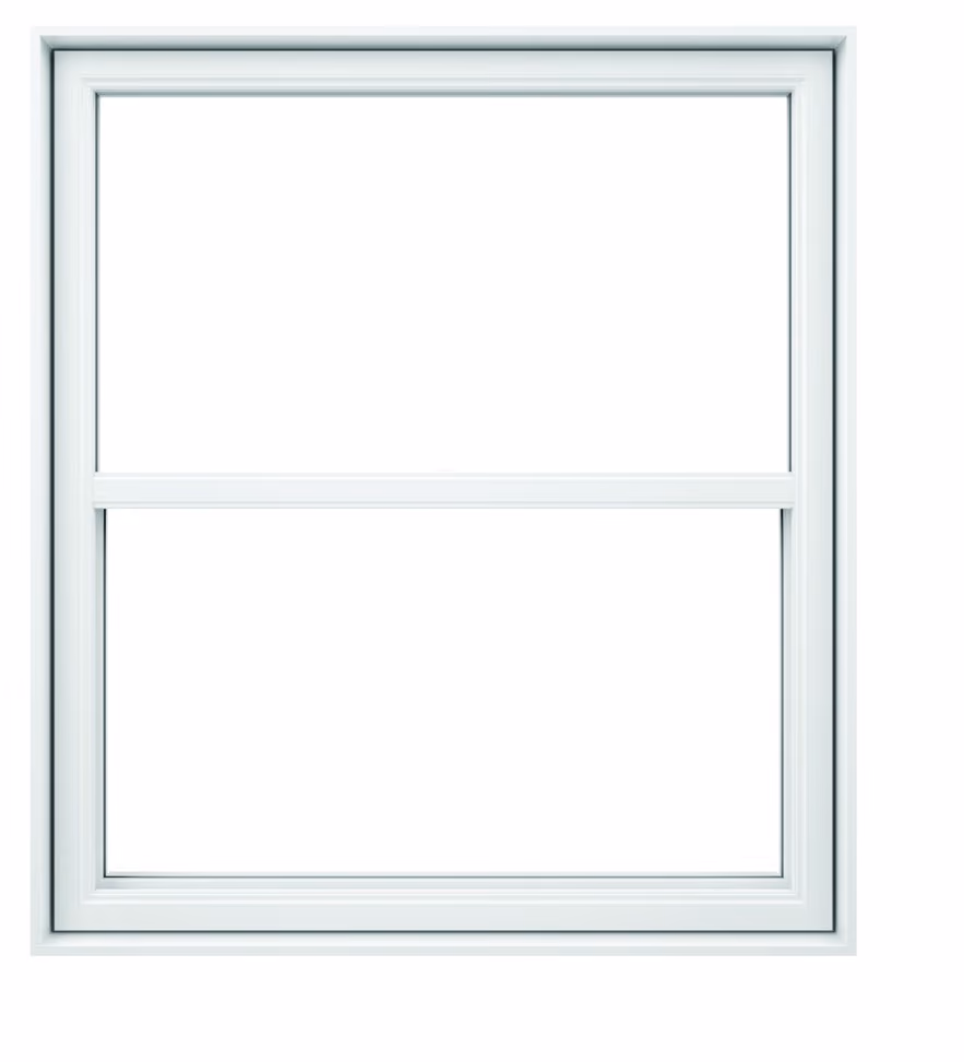 White PVC single-hung window.